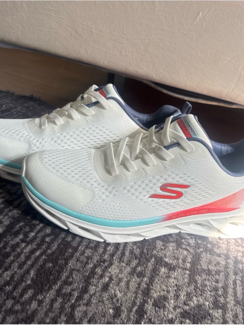 Skechers Women's White Athletic Shoes with Pink and Aqua Trim